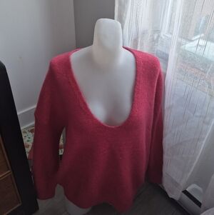 Chic Deep V-Neck Sweater in Bold Pink
